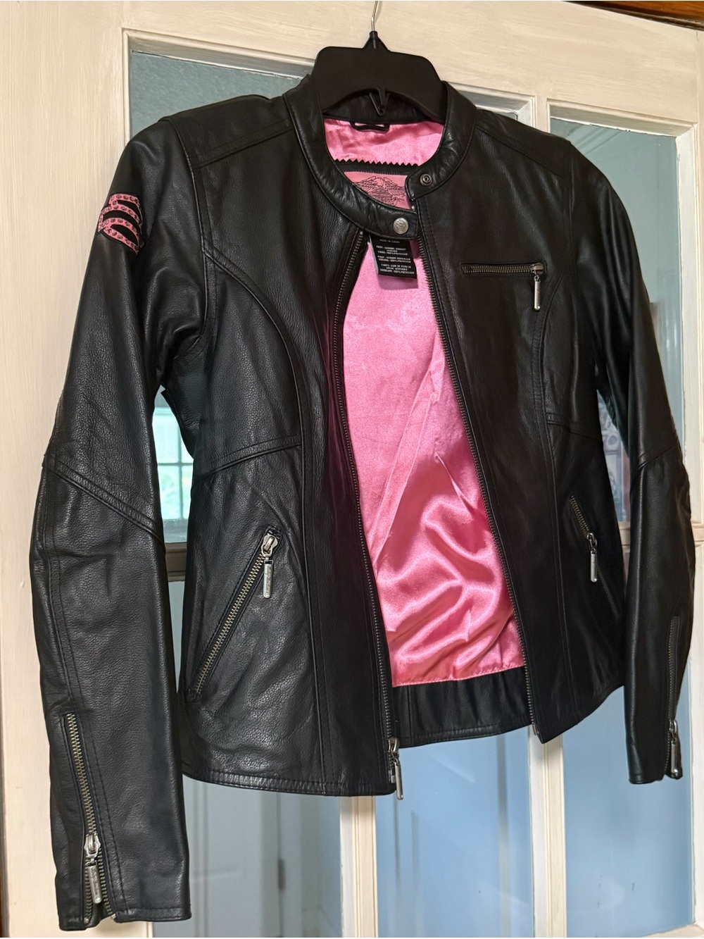 Harley-Davidson Black Leather Jacket with Pink Lining